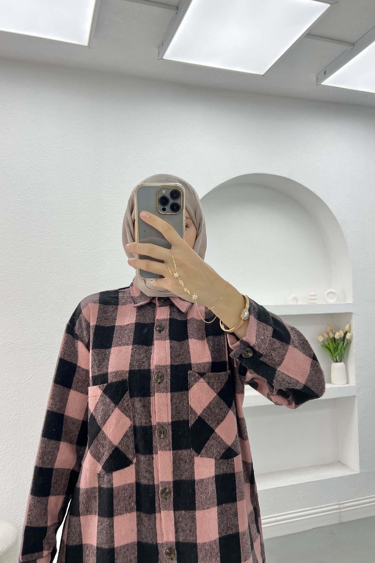 Plaid Cashmere Shirt Dusty Rose