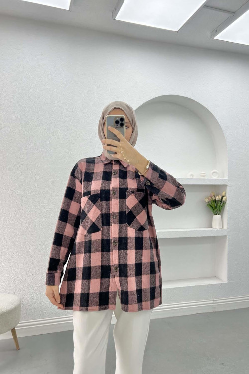 Plaid Cashmere Shirt Dusty Rose