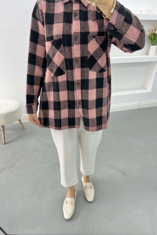 Plaid Cashmere Shirt Dusty Rose