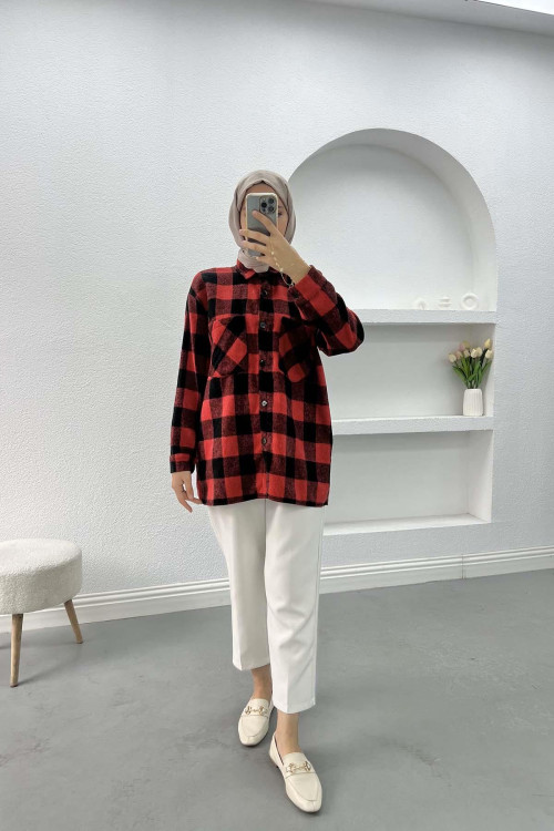 Plaid Cashmere Shirt Red