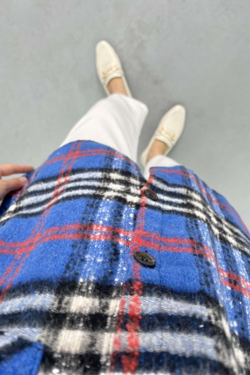 Plaid Cashmere Shirt Navy Blue