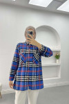 Plaid Cashmere Shirt Navy Blue