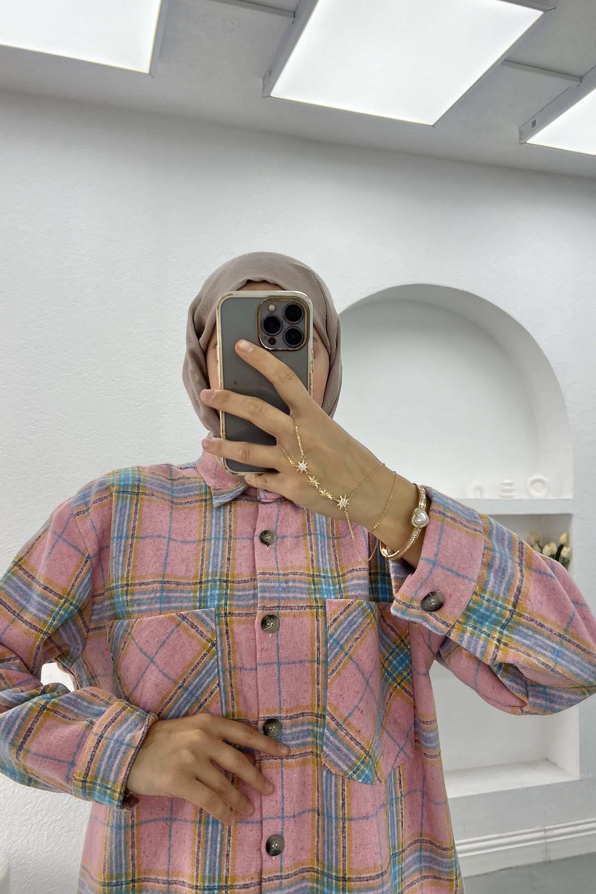 Plaid Cashmere Shirt Pink