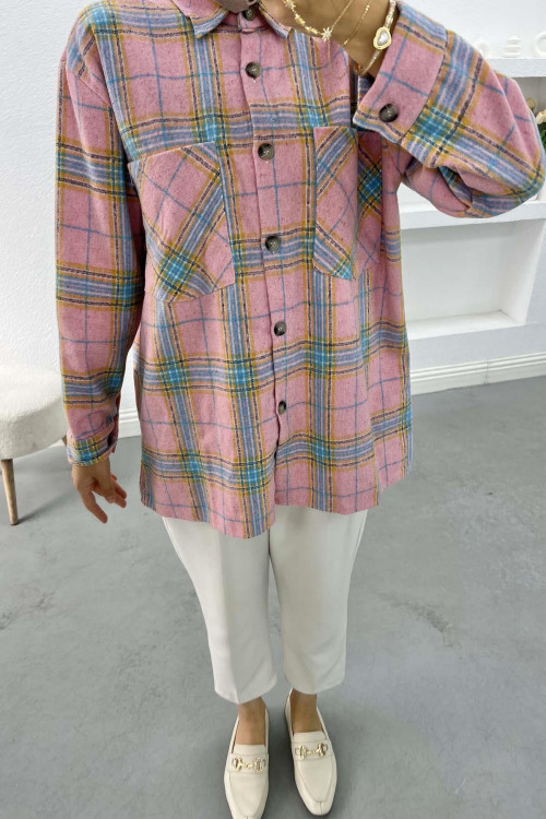 Plaid Cashmere Shirt Pink