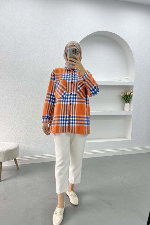 Plaid Cashmere Shirt Orange