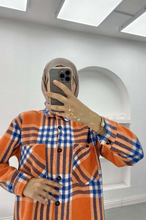 Plaid Cashmere Shirt Orange