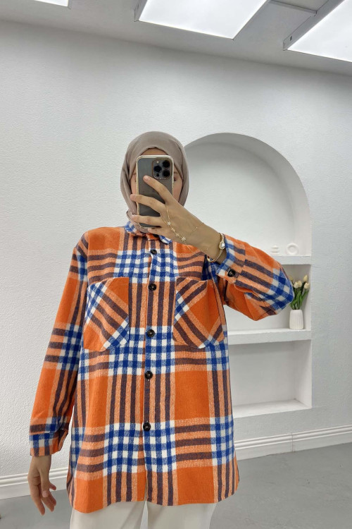 Plaid Cashmere Shirt Orange