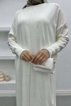 Cream Knitted Dress with Ribbed Skirt