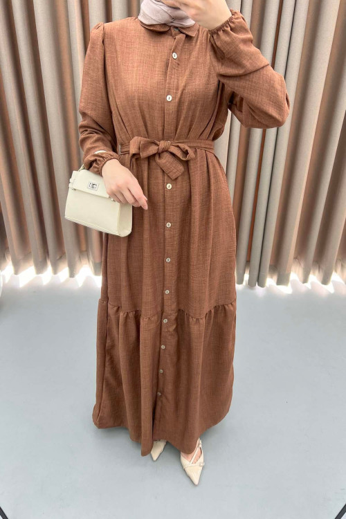 Flounce Skirt Dress Brown