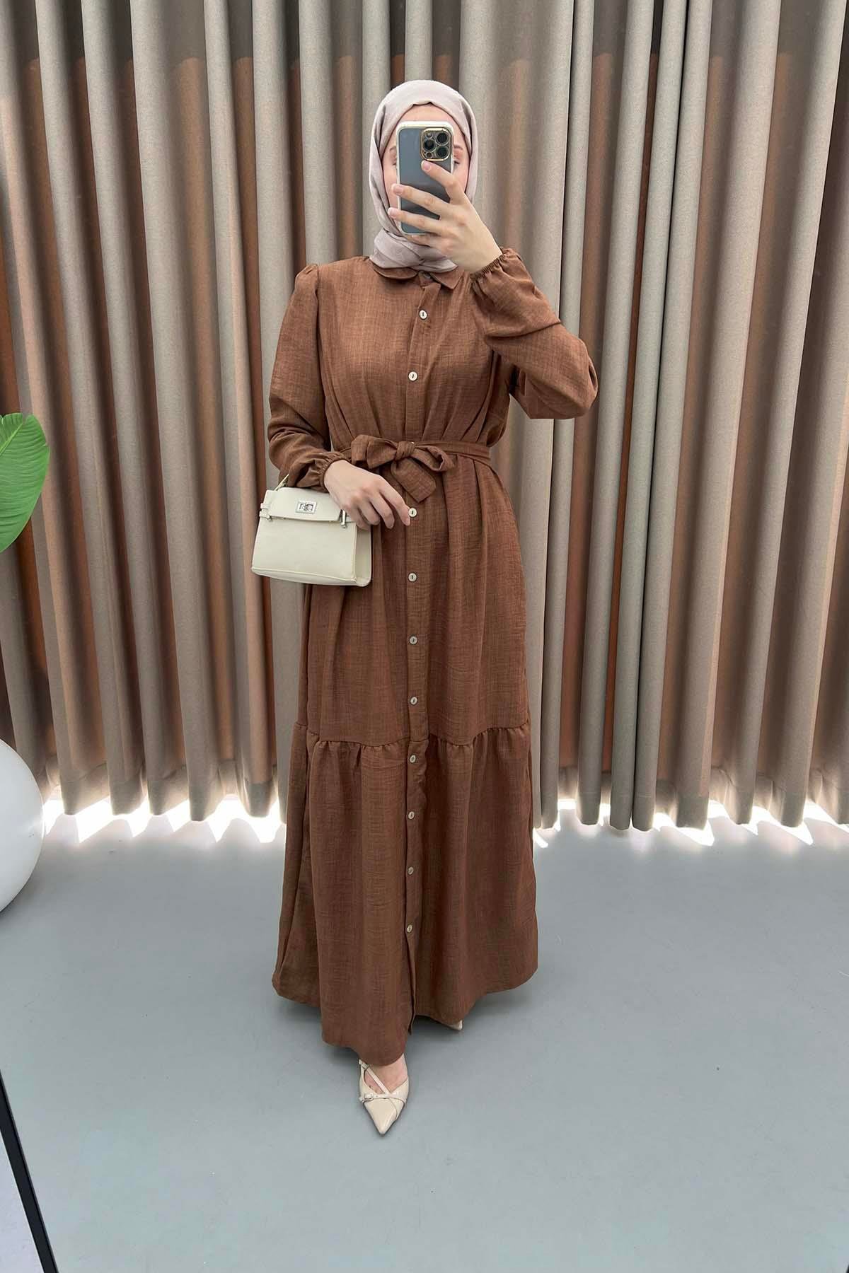 Flounce Skirt Dress Brown