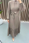 Beige Abaya with Flounce Skirt