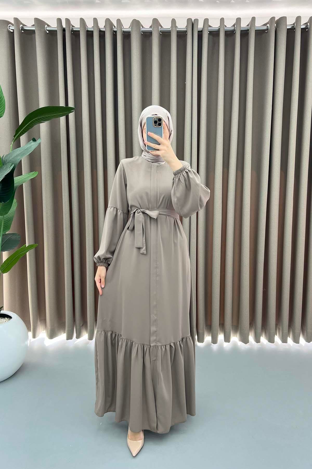 Beige Abaya with Flounce Skirt