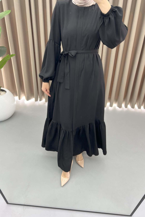 Black Abaya with Flounce Skirt