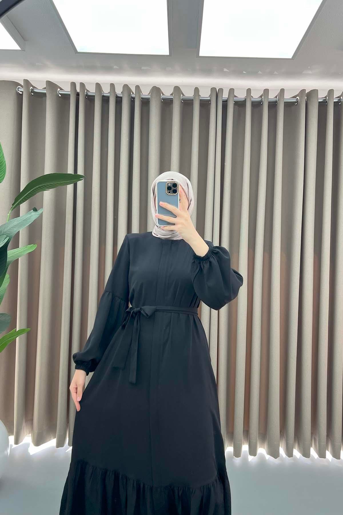 Black Abaya with Flounce Skirt