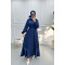 Satin Dress with Flounce Skirt Navy Blue