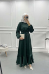 Satin Dress with Flounce Skirt Emerald Green