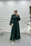 Satin Dress with Flounce Skirt Emerald Green