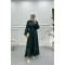 Satin Dress with Flounce Skirt Emerald Green