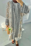 Ethnic Pattern Long Kimono Cream