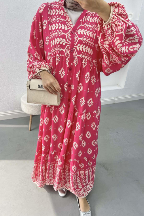 Ethnic Patterned Dress Fuchsia