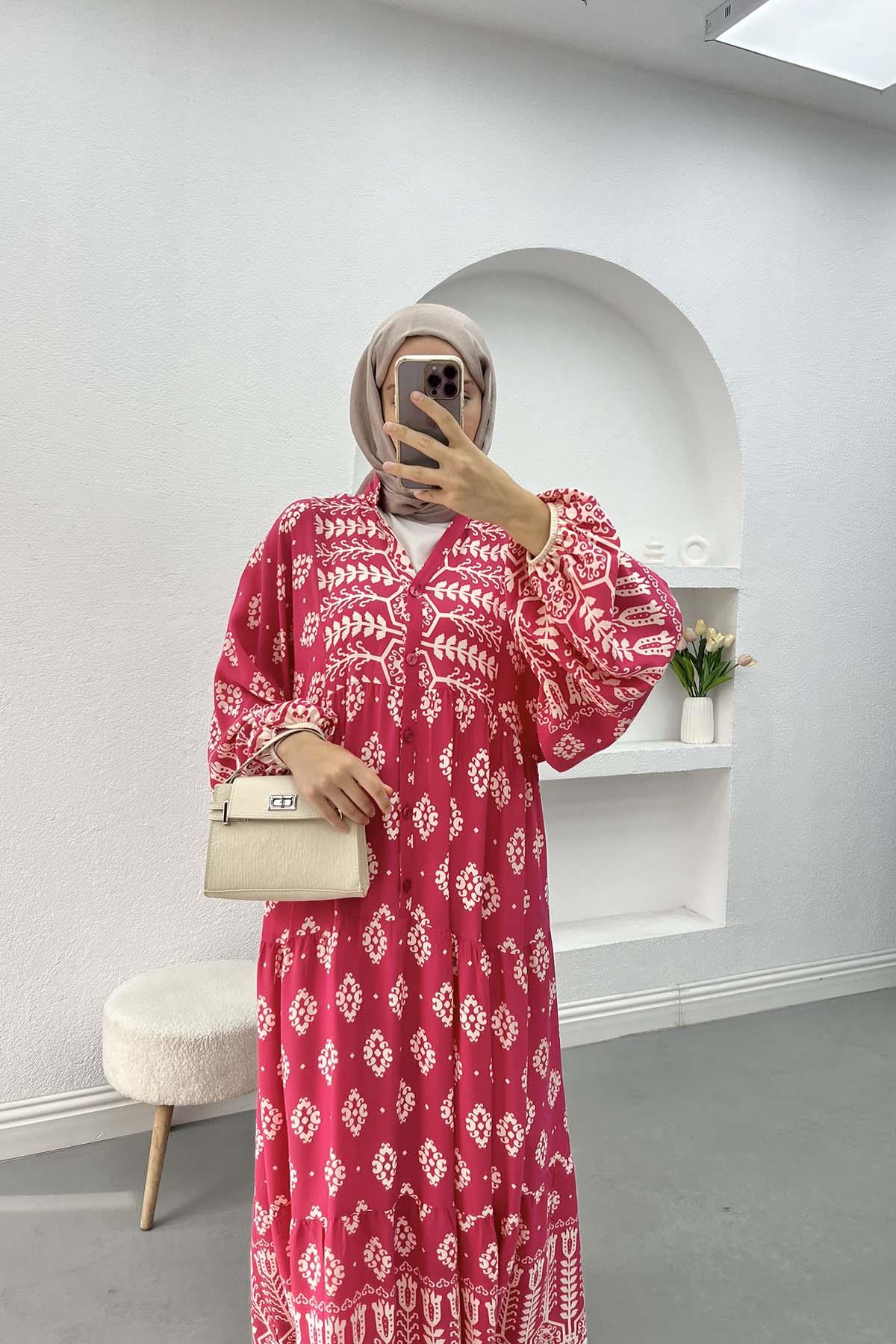 Ethnic Patterned Dress Fuchsia