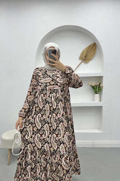 Ethnic Patterned Dress Brown