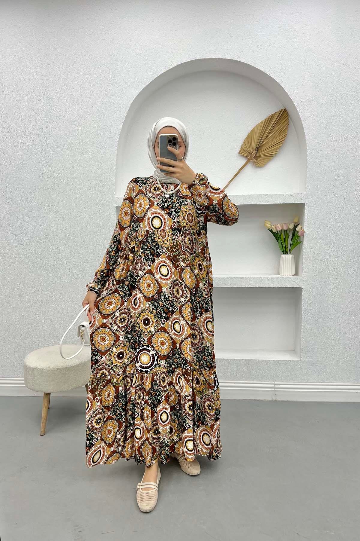 Ethnic Patterned Dress Brown