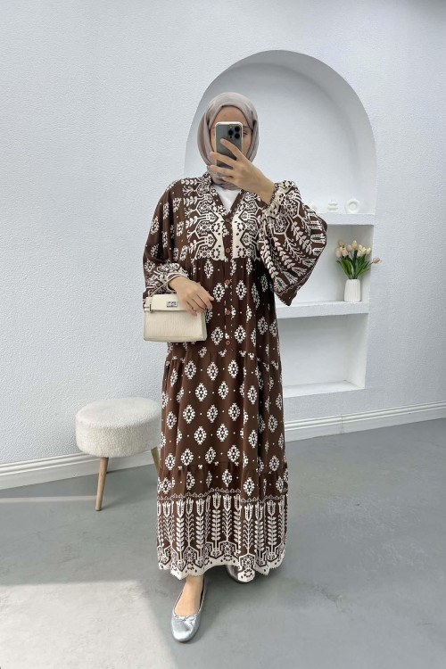 Ethnic Patterned Dress Brown