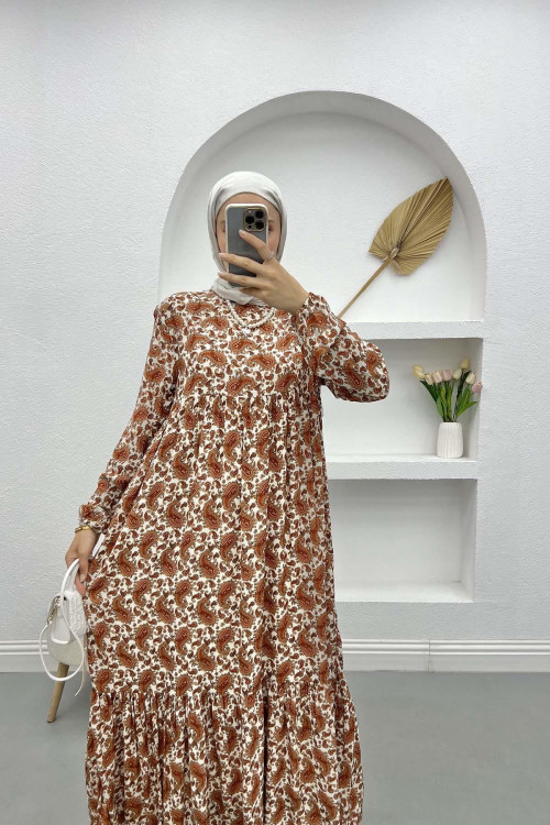 Ethnic Patterned Dress Tan