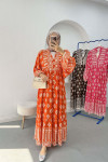 Ethnic Patterned Dress Orange