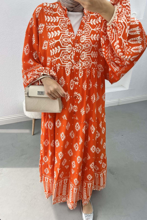 Ethnic Patterned Dress Orange