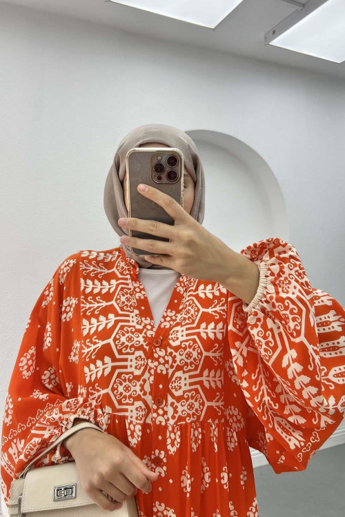 Ethnic Patterned Dress Orange