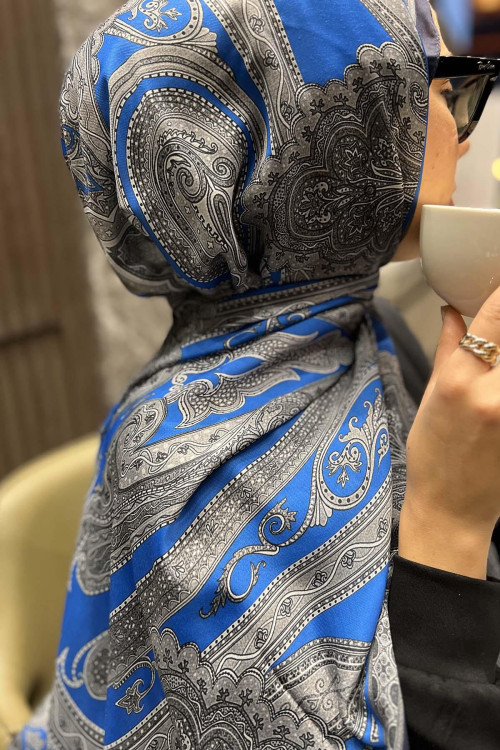 Ethnic Patterned Shawl Saxe Blue