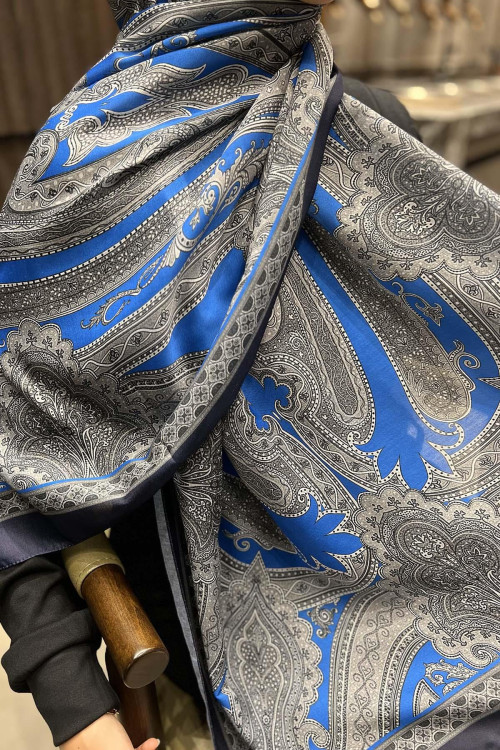 Ethnic Patterned Shawl Saxe Blue