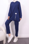 Zipper Detailed Crest Suit Navy Blue