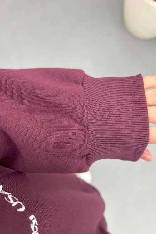 Zipper Detailed Three Thread Sweatshirt Claret Red