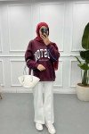 Zipper Detailed Three Thread Sweatshirt Claret Red