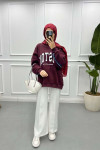 Zipper Detailed Three Thread Sweatshirt Claret Red