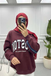 Zipper Detailed Three Thread Sweatshirt Claret Red