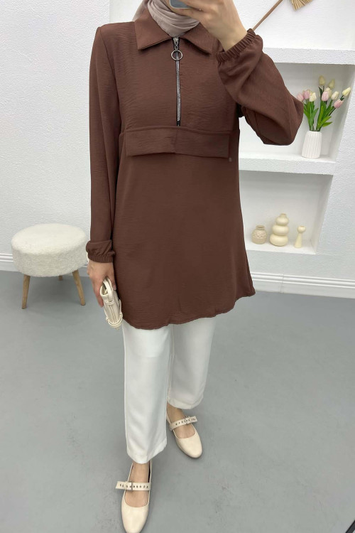 Zippered Aerobin Tunic Brown