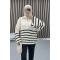 Zippered Striped Sweater Ecru