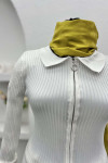 Zippered Ribbed Blouse White