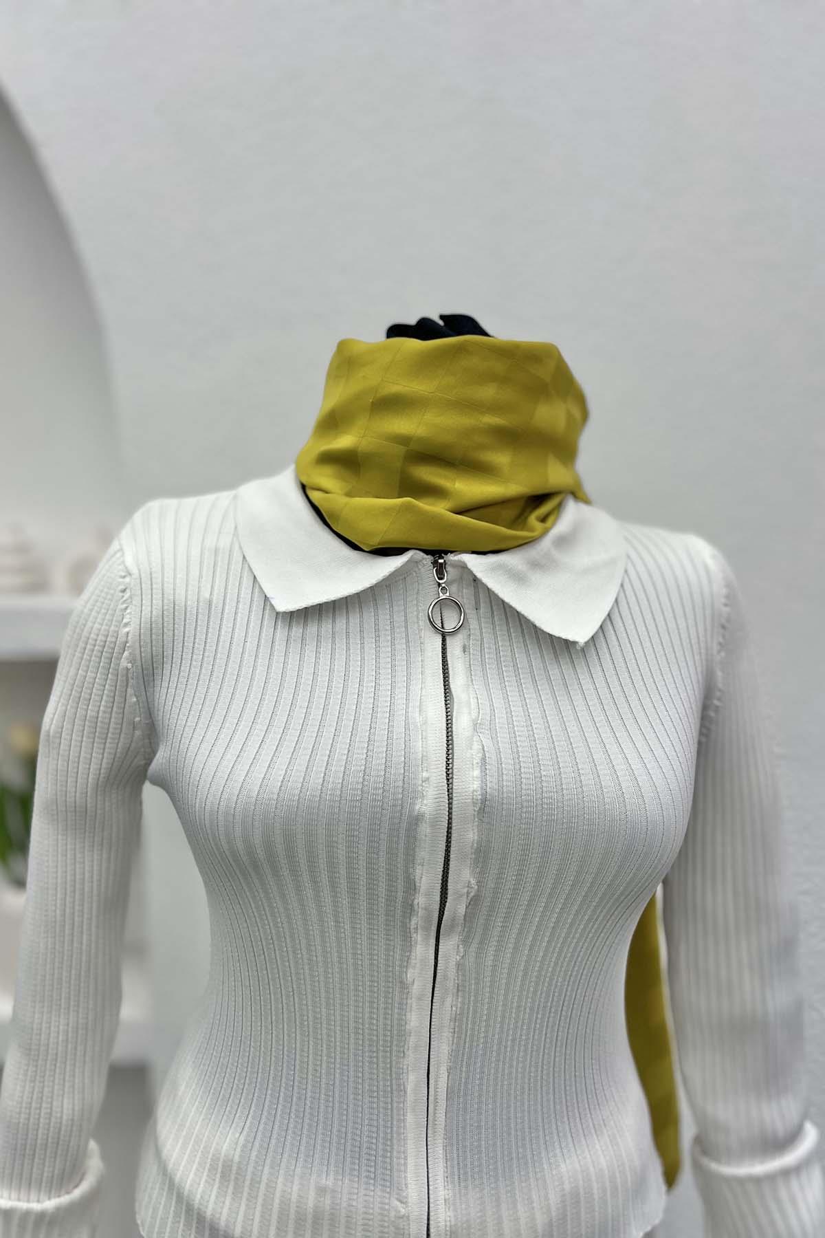 Zippered Ribbed Blouse White