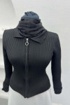 Zippered Ribbed Blouse Black