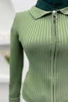 Zippered Ribbed Blouse Green