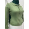 Zippered Ribbed Blouse Green