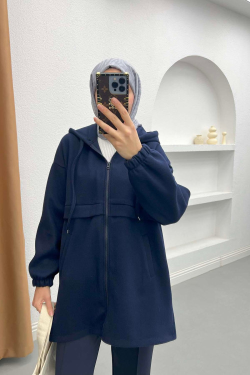 Zippered Cashmere Tunic Navy Blue