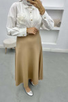 Zippered Flared Skirt Milky Coffee