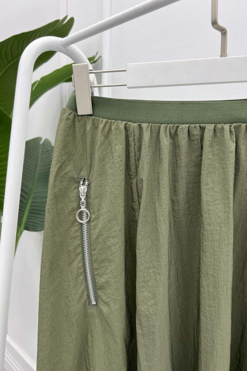 Zippered Parachute Skirt Khaki