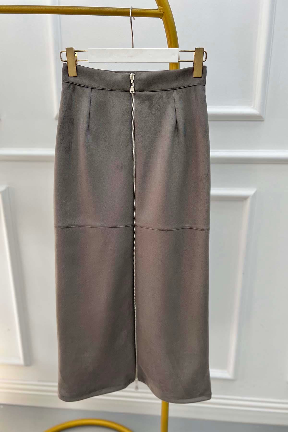 Zippered Suede Skirt Anthracite